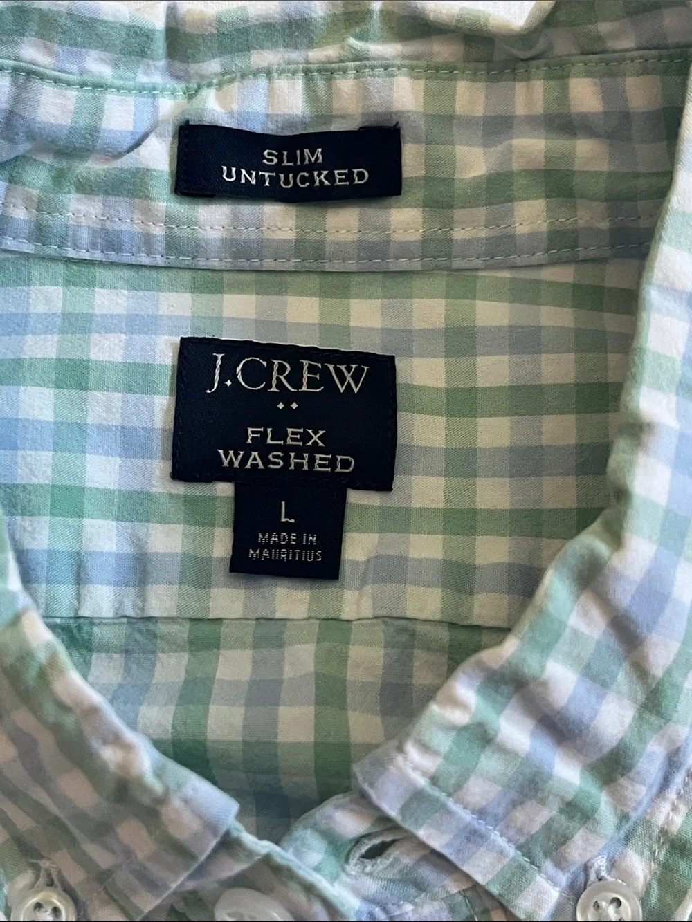 J. Crew Green & Blue Gingham Flex Washed Slim Untucked Button-down Shirt, Size L